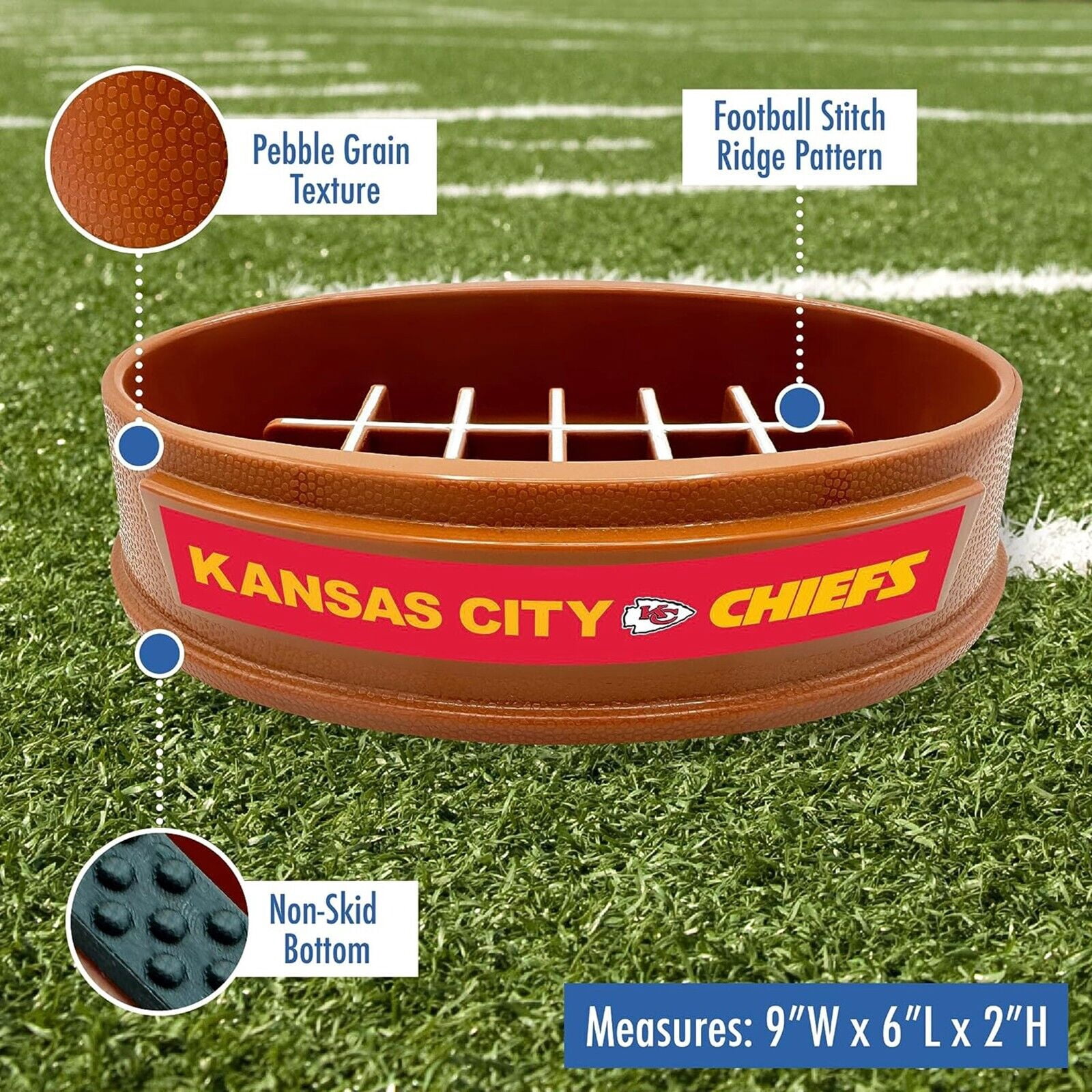 Pets First NFL Kansas City Chiefs Super-Bowl Slow Feeder Bowl for Dogs and Cats, Football Design for Healthy Digestion, Non-Slip, for Large & Small Pet
