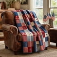 thumbnail image 2 of Homellea Patriotic American Flag Throw Blanket, 50 x 60 Inch Red White Blue Patchwork Flannel Fleece Blanket for Couch, Sofa, Bed, Camping, Travel, 4th of July and Memorial Day Decor, 2 of 6