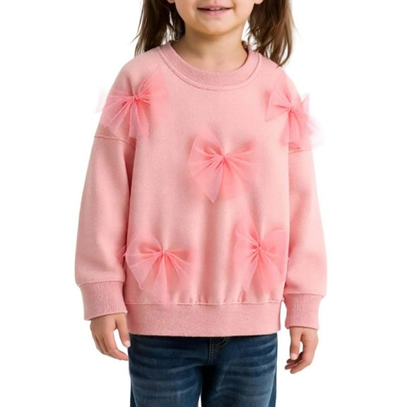 Tiijoy Toddler Girls Bow Sweatshirt Cute Crew Neck Long Sleeve Pullover Top, Sizes 2-3T