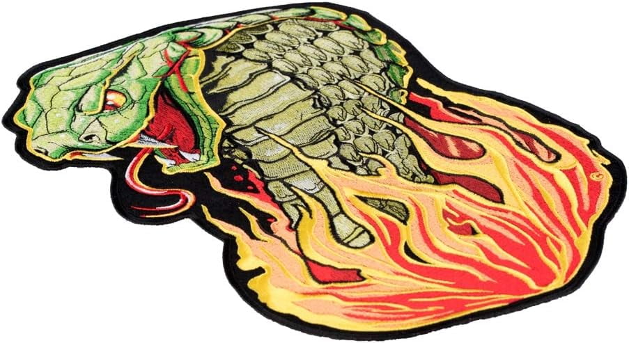 Hissing In Flames Cobra Head Patch, Snake Back Patches