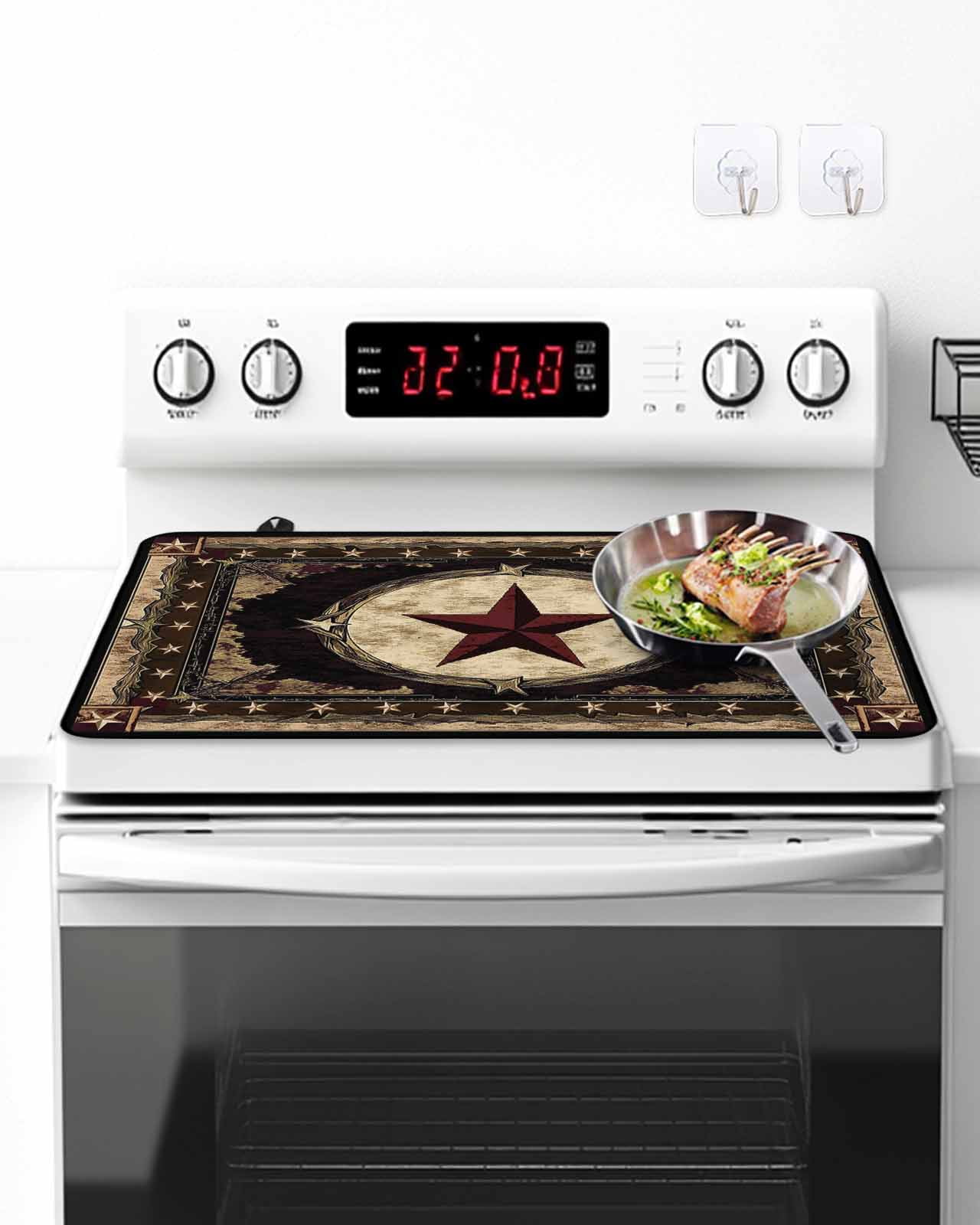 Stove Top Covers for Electric Stove, Western Stars Brown Glass Stovetop Cover Protector, Farmhouse Country Vintage Wood Grain Induction Cooktop Protector Oven Mat for Kitchen Countertop 24"x21"