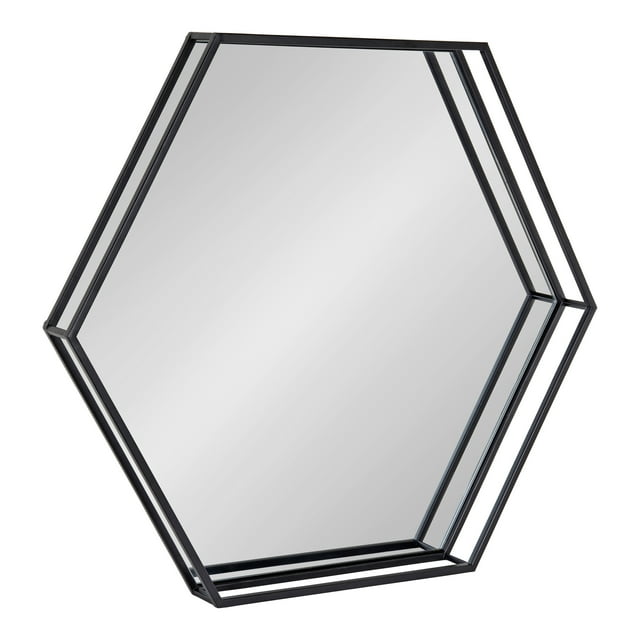 Kate and Laurel Felicia Miroir Mural Hexagonal Noir, Mesurant 30x2.5x26 Pouces. Ce Miroir Géométrique Moderne Présente un Cadre Métallique Noir Élégant avec une Profondeur de 2.5 Pouces pour les Détails Architecturaux. Conçu pour une Suspension Murale Verticale Ou Horizontale, Il Est Idéal comme accent Décoratif Ou Miroir de Meuble-Lavabo pour Salons, Chambres Ou Salles de Bains.