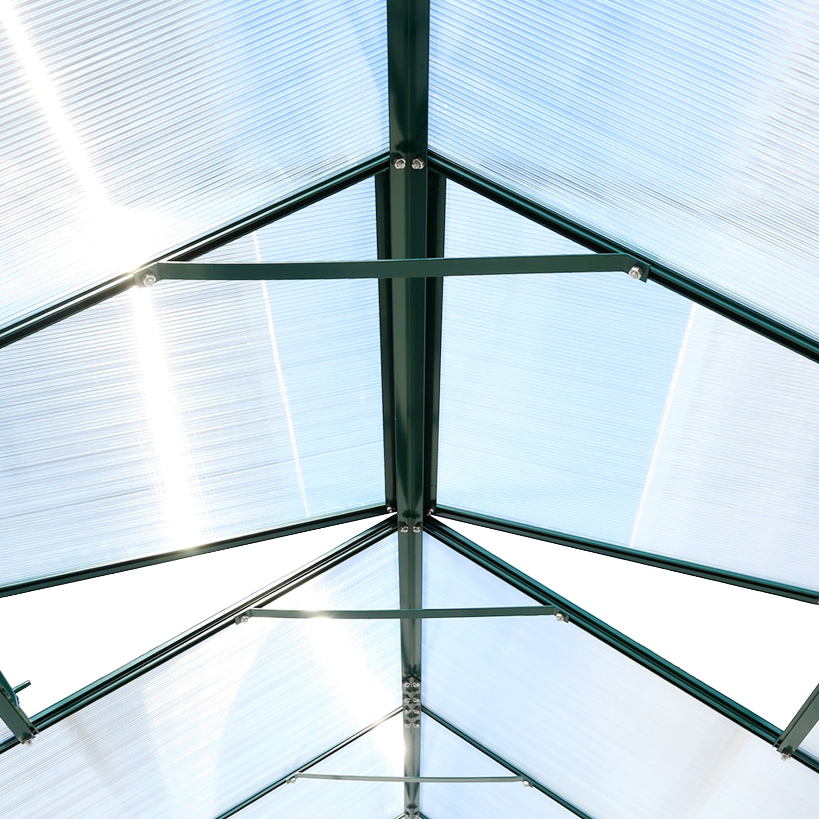 Ataucjin Polycarbonate Greenhouse, Walk In Greenhouse With Rain Sink, Sliding Door, Transparent Polycarbonate Panels, Aluminum Frame, Vent, Waterproof Outdoor Greenhouse