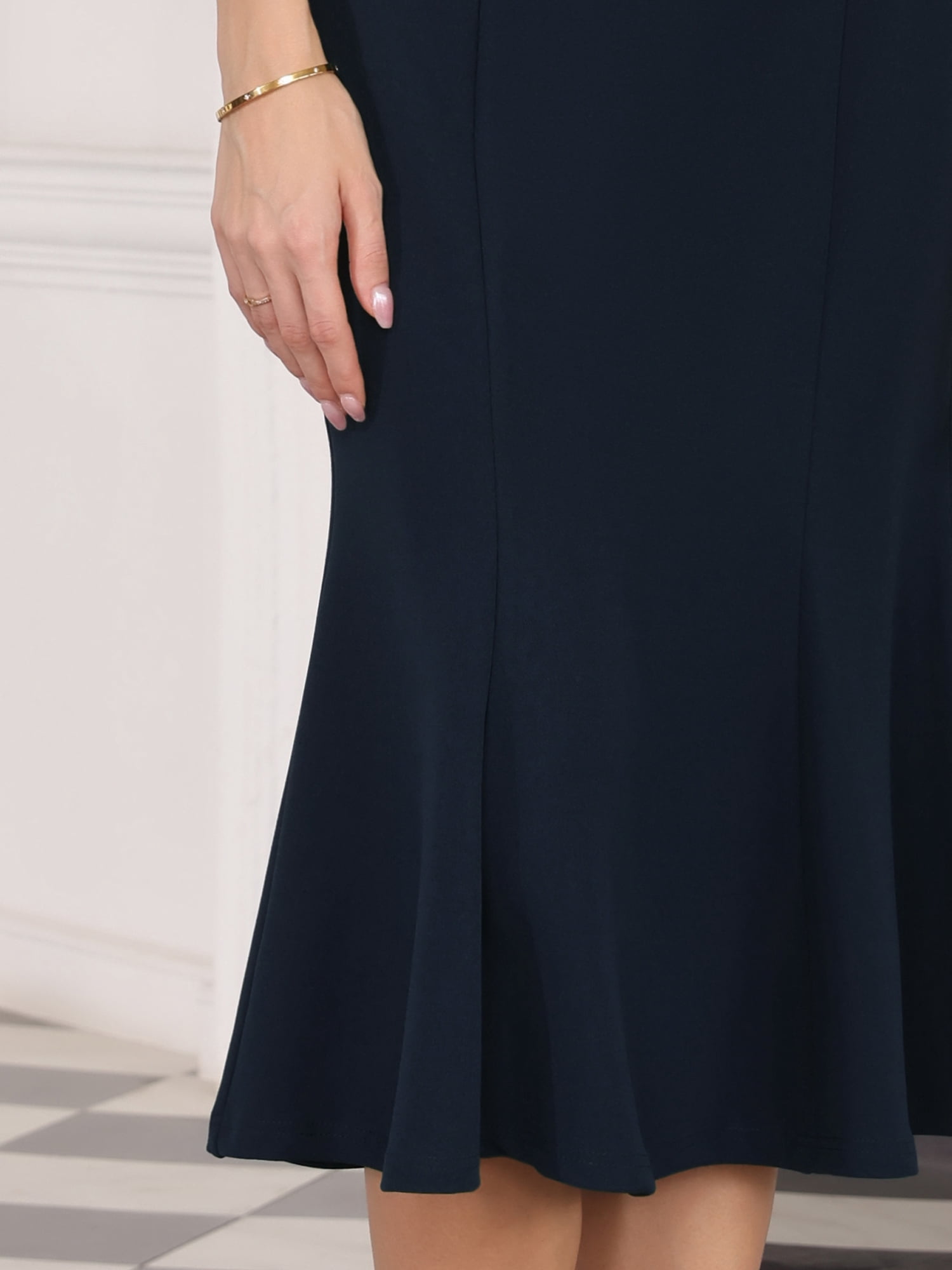 DARING DIVA Women Fishtail High Waist Belted Work Midi Mermaid Skirts L Dark Blue