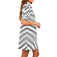 thumbnail image 3 of Stripe Printing Women Short Sleeve V Neck Casual Mini Shirt Dresss, 3 of 5