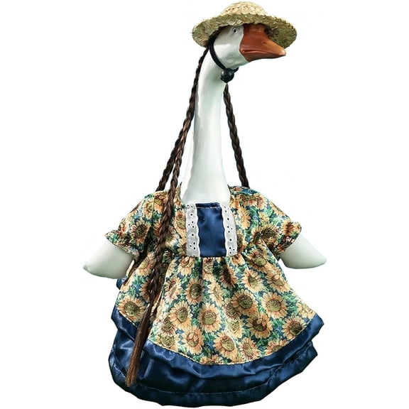 23 Inch Porch Goose Outfit, Farmhouse Style Goose Costume with Vintage Dress, Spring Garden Yard Decoration, Decorative Goose Clothing for Outdoor & Indoor Use