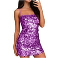 thumbnail image 2 of Short Sequin Homecoming Dresses for Teens, Womens Sparkly Spaghetti Straps V-Neck Bodycon Prom Cocktail Evening Party Gown Purple XL, 2 of 7