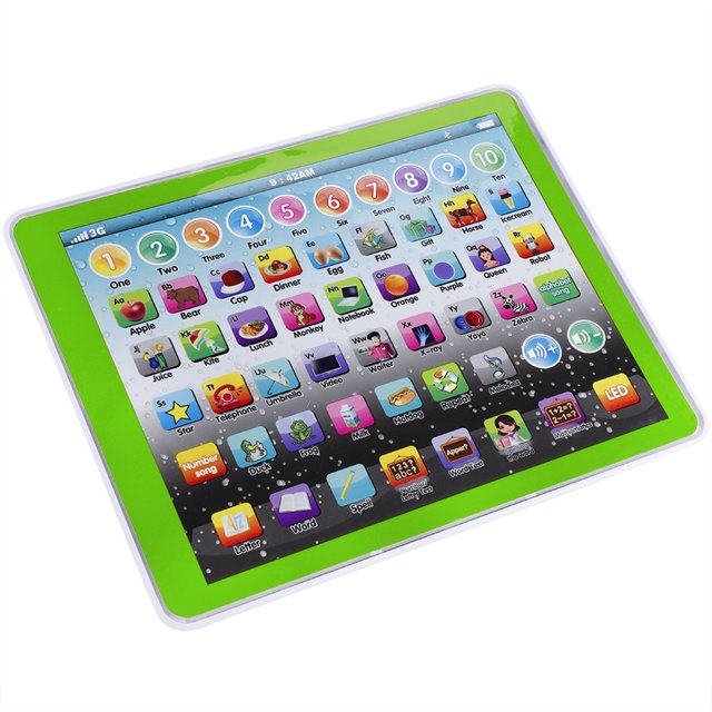 Niños Niños Tablet Pad Electrónica Preescolar Inglés Aprendizaje Números Letras Enseñar Juguete (Verde)