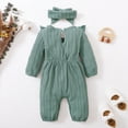 thumbnail image 4 of KIMI BEAR Infant Baby Girls Romper 12-18 Months Round Neck Long Sleeves Bodysuits Fall Winter Solid Color Bowknot One-piece Headband Green, 4 of 10