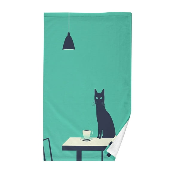 Yayeee 100% Cotton Hand Towels for Bathroom 16" x 28" Kitchen Towel, Green Cat