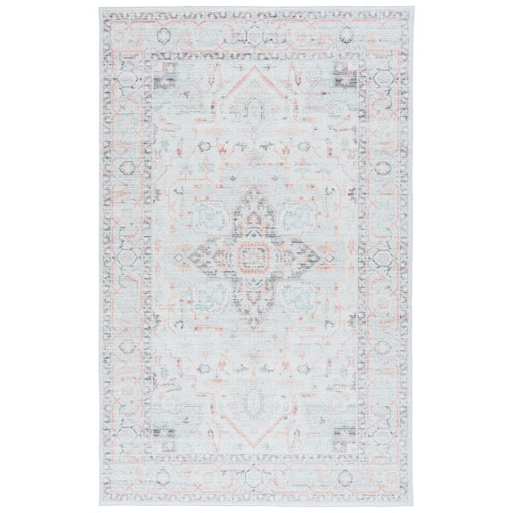 SAFAVIEH Tucson Alyx Oriental Machine Washable Area Rug, Light Grey/Light Green, 3' x 5'
