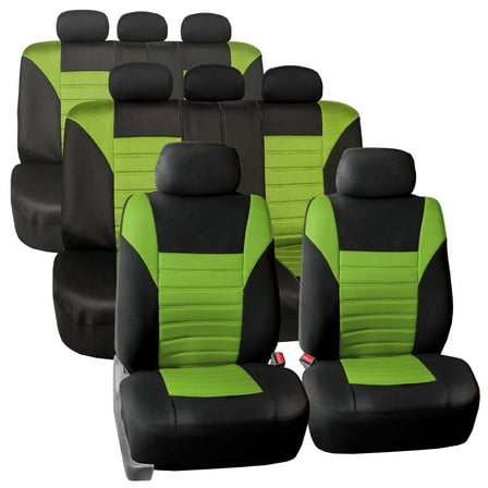 FH Group 3 Row 8 Seaters SUV Seat Covers for Auto 3D Mesh Green Black Free Gift Air Freshener