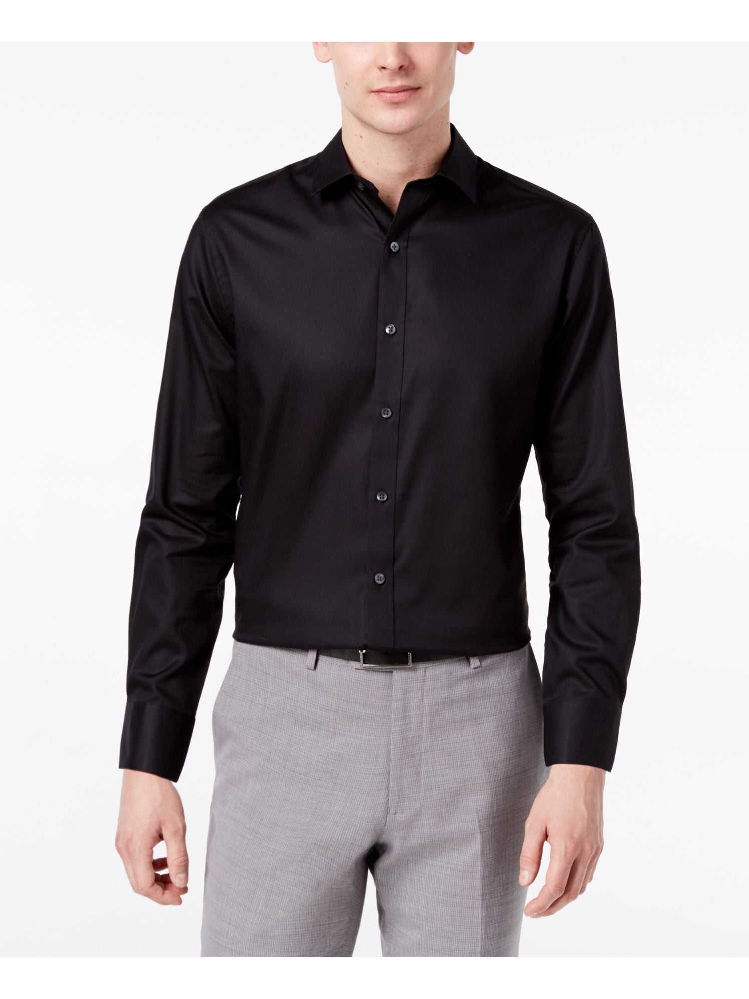 $119 Bar Iii 16-16.5 34/35 Mens Slim-Fit Stretch Black White Button Dress Shirt