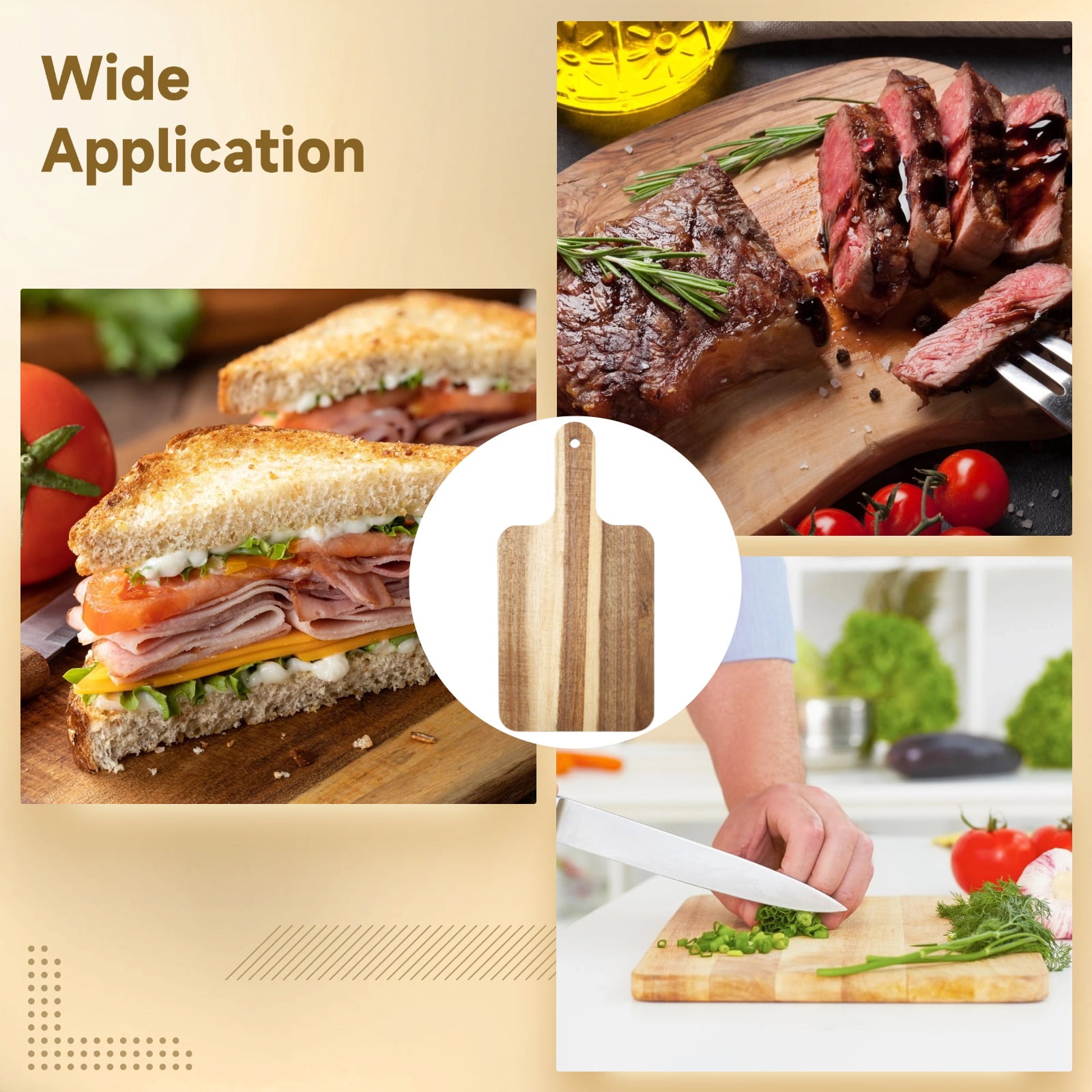 6-Piece Acacia Wood Cutting Board Set, Natural Wood Charcuterie Boards with Handles, for Kitchen, Serving, Party, Picnic, Home & Restaurant Use