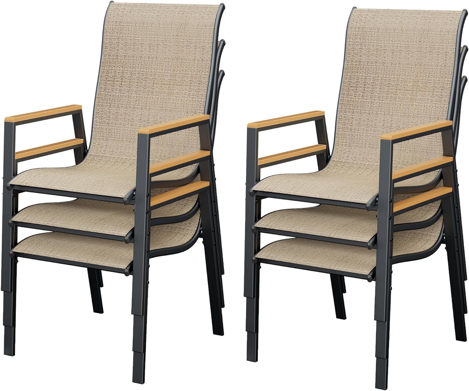 Poteban Patio Chairs Set of 6, Outdoor Dining Chairs High Back with All Weather Breathable Textilene, Metal Frame for Lawn Garden Backyard Deck