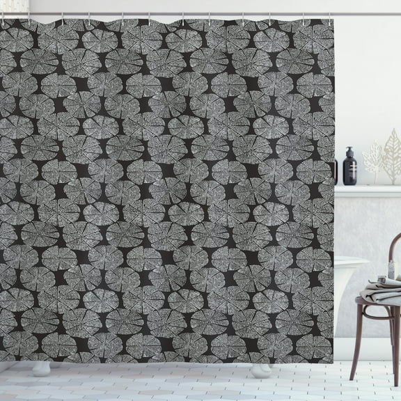 Ambesonne Geometric Shower Curtain, Traditional Woodblock, 69"Wx70"L, Charcoal Grey and White