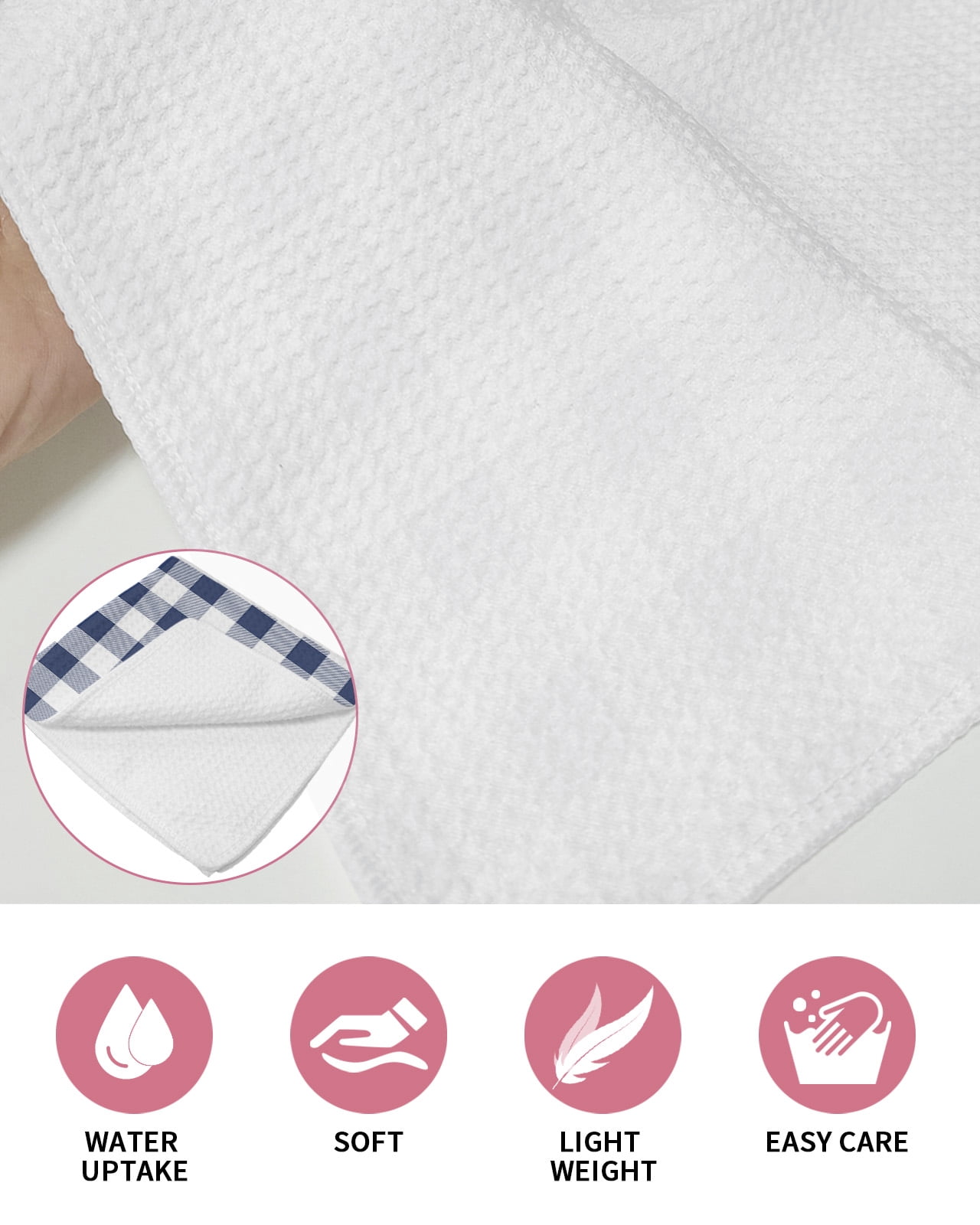 Navy Blue White Plaid Dish Towels Set, Waffle Weave Kitchen Towels 3 Pieces, Farmhouse Checkered Buffalo Microfiber Hair Face Bath Tea Towel Absorbent Quick Drying Cleaning Dish Cloths 12"x12"