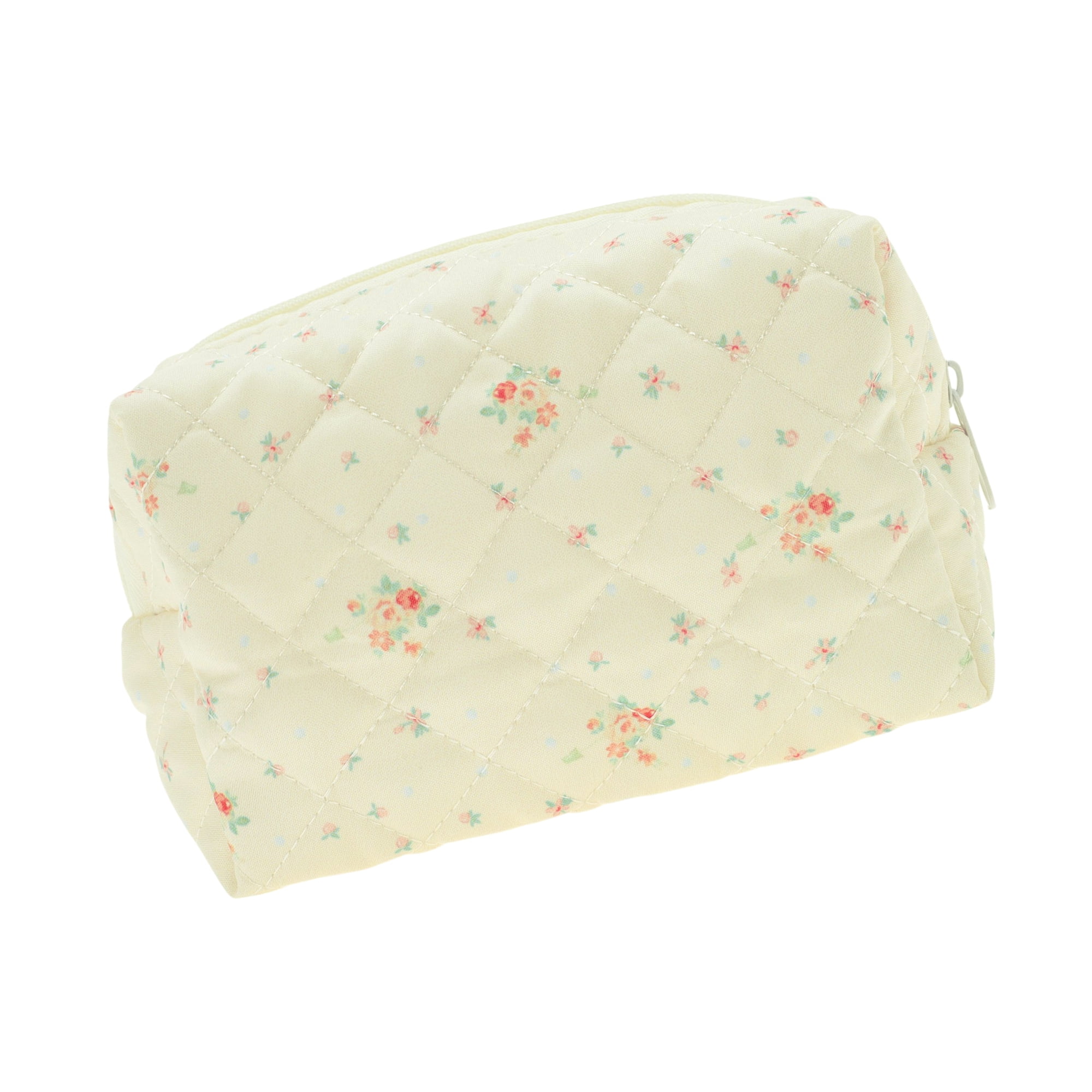 Unique Bargains Small Flower Makeup Bag Beige 1 Piece for Travel and Storage