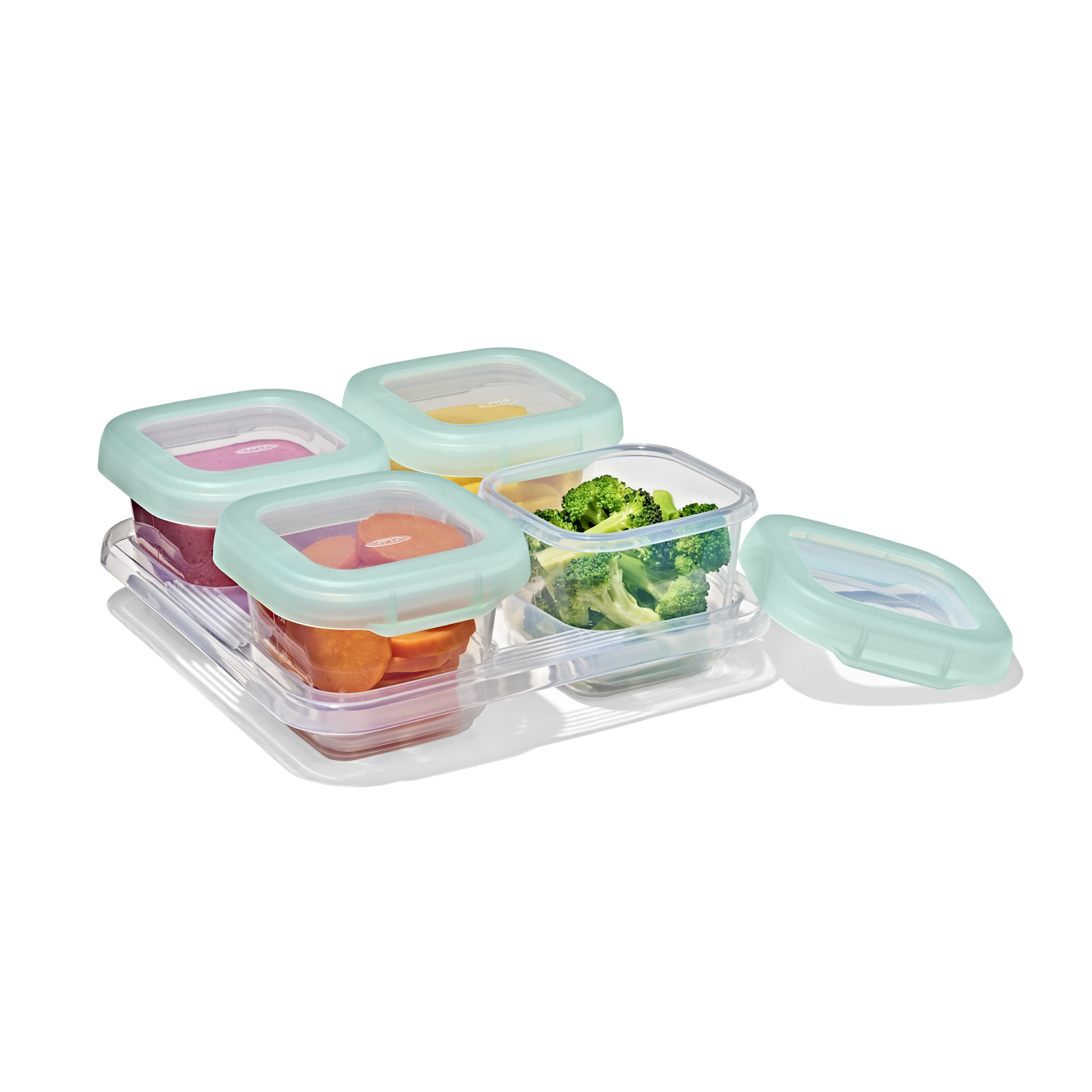 OXO Tot Baby Blocks Food Storage Containers, 6 oz, Opal, 4-Pack, For Infants Ages 0-12 Months