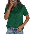 thumbnail image 5 of PRETTYGARDEN Womens Summer Button Down Shirts Short Sleeve Work Tops Dressy Satin Blouses Spring Business Casual Outfits, 5 of 8
