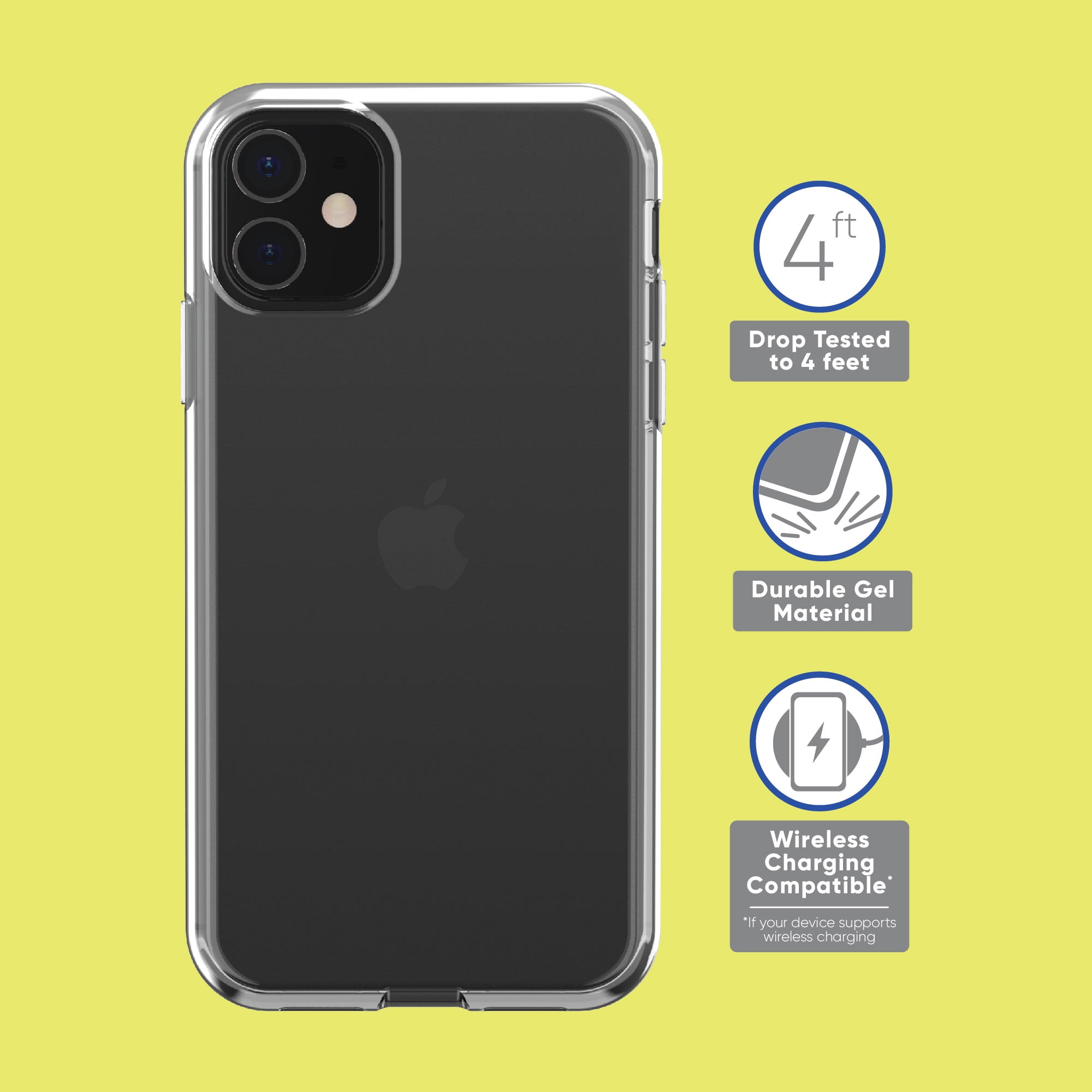 onn. Clear Gel Case for iPhone 11, iPhone XR