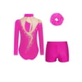 thumbnail image 2 of TTAO Girls Gymnastics Leotard Kids Long Sleeve Sports Unitard with Shorts and Hairband for Gym Dance B Hot Pink 16, 2 of 5