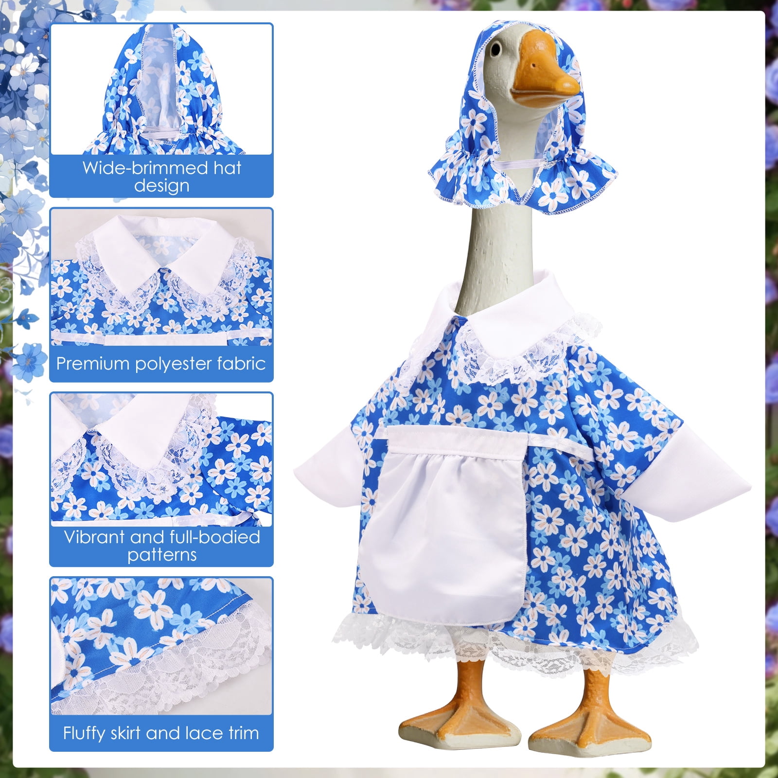 Qenwkxz Porch Goose Outfit for 23''h Cement Statue Goose Skirt Costume for Valentines Outdoor Yard Lawn Patio Decor (Blue)