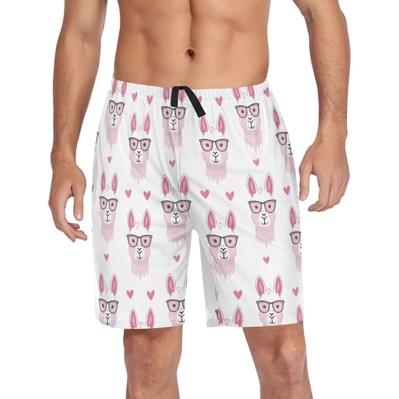 Men's Pajama Shorts Bottoms with Pockets Soft Lightweight Lounge Sleep Wear Funny Llamas with Glasses
