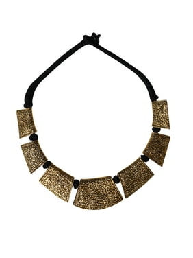 Mogul Womens Fashion Metal Necklace Goldtone Vintage Tribal Banjara style Black Dori Bib Necklace