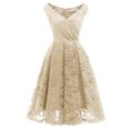 thumbnail image 1 of Vestido de noche de encaje para mujer, vestido corto de boda de baile de fiesta de dama de honor, beige, talla M, 1 of 2