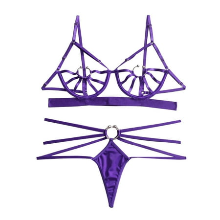 

See Through Lingerie for Women Summer Suspender Split Suit Underwear Bra and Panty Sets for Women Purple