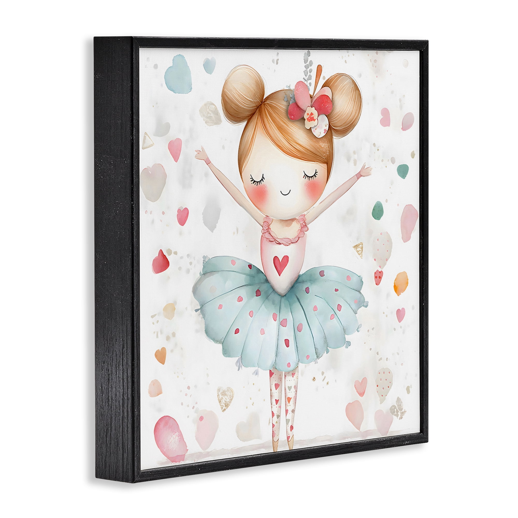 Stupell Industries Cute Ballerina with Hearts Black Framed Giclee Art, design by Creative Studio