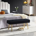 thumbnail image 7 of Black Velvet Upholstered Dining Bench with Tufted Design and Sturdy Metal Legs, Simple Ottoman Bench for Kitchen, 7 of 7