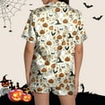 thumbnail image 3 of UngA Halloween Pajama Women Halloween Pajama Set, Ghost Pumpkin Print Top with Shorts Beige,2XL, 3 of 5