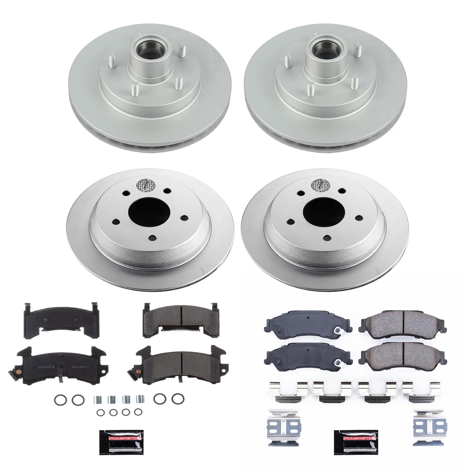 Power Stop Front and Rear Geomet Coated Brake Rotor and Pad Kit CRK8437