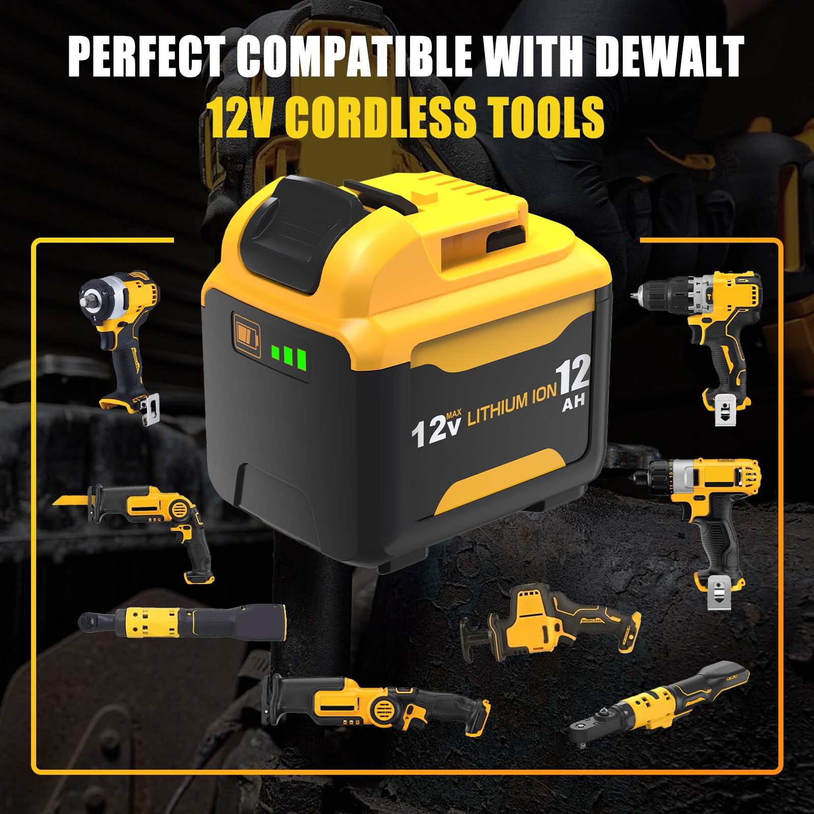 2PACK 12.0Ah 12V Battery Replacement for Dewalt 12V Battery and Charger Kit Compatible with Dewalt 12 Volt Max DCB120 DCB122 DCB124 DCB125 DCB126 DCB127
