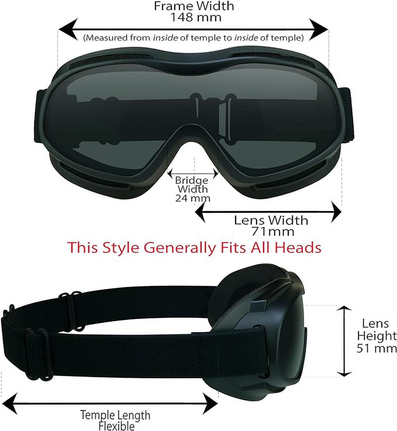 Motorcycle Goggles Over Glasses with Safety Polycarbonate Lenses. Free Extra Large Microfiber Cleaning Case Included
