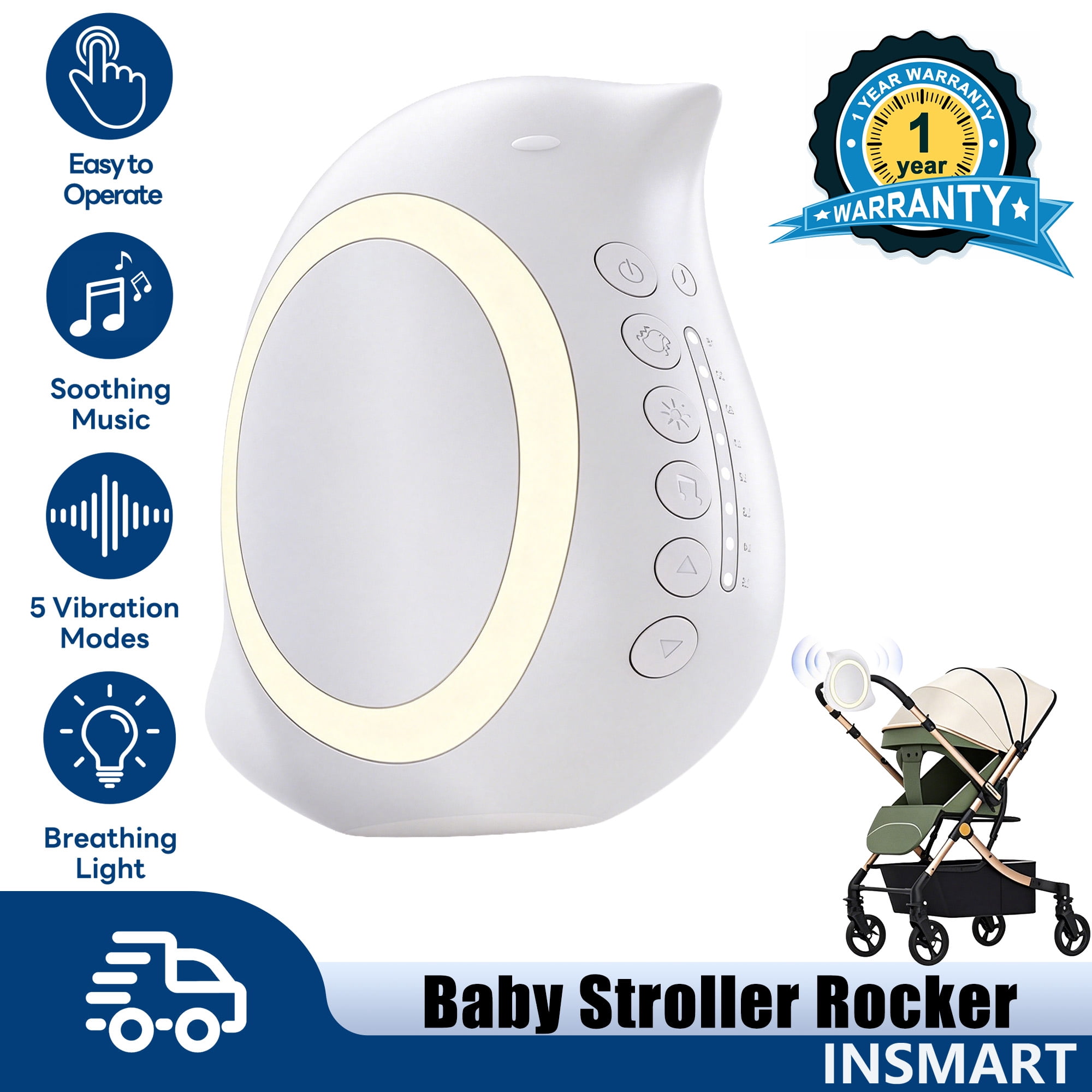 INSMART Baby Stroller Rocker with 5 Adjustable Vibration Speed and 11 Soothing White Noise,Baby Vibrating Soother,Rechargeable Sleep Soother Rocker, Portable Accessories for Strollers & Cribs