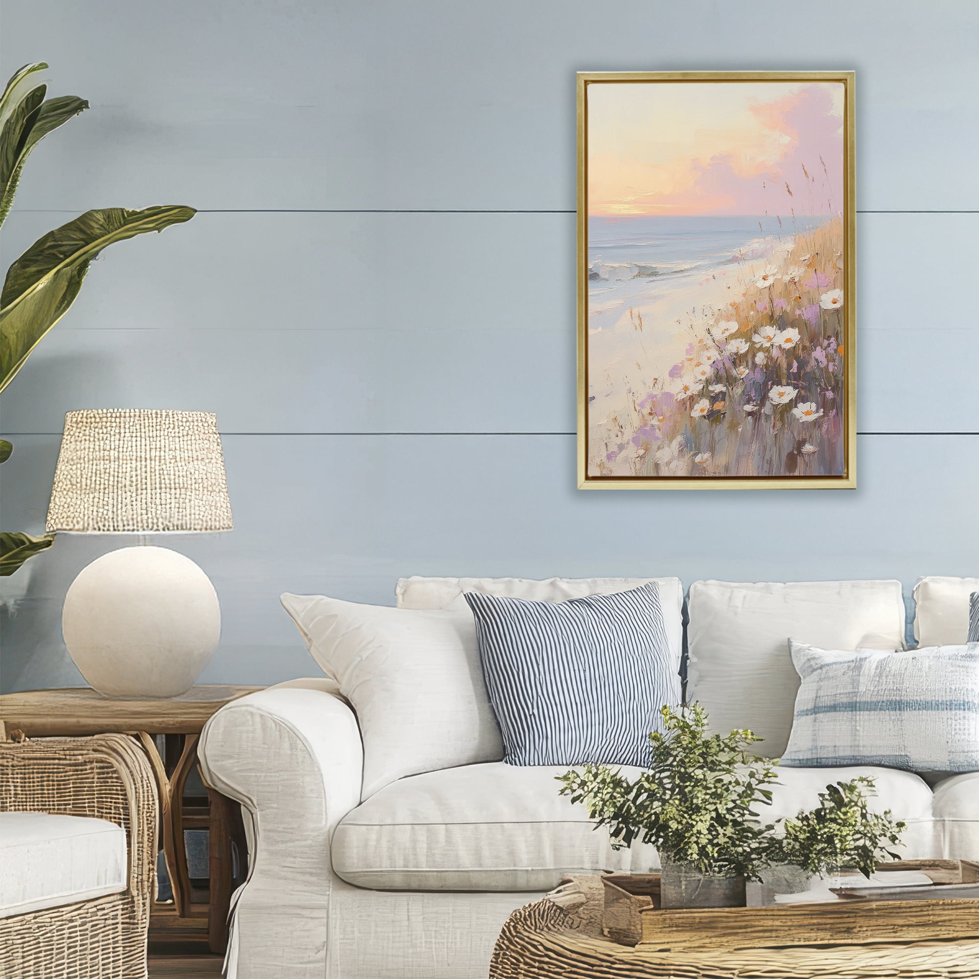 Stupell Industries Pastel Sunset Wildflowers By Sea Gold Framed Floater Canvas Wall Art, design by Sisi and Seb