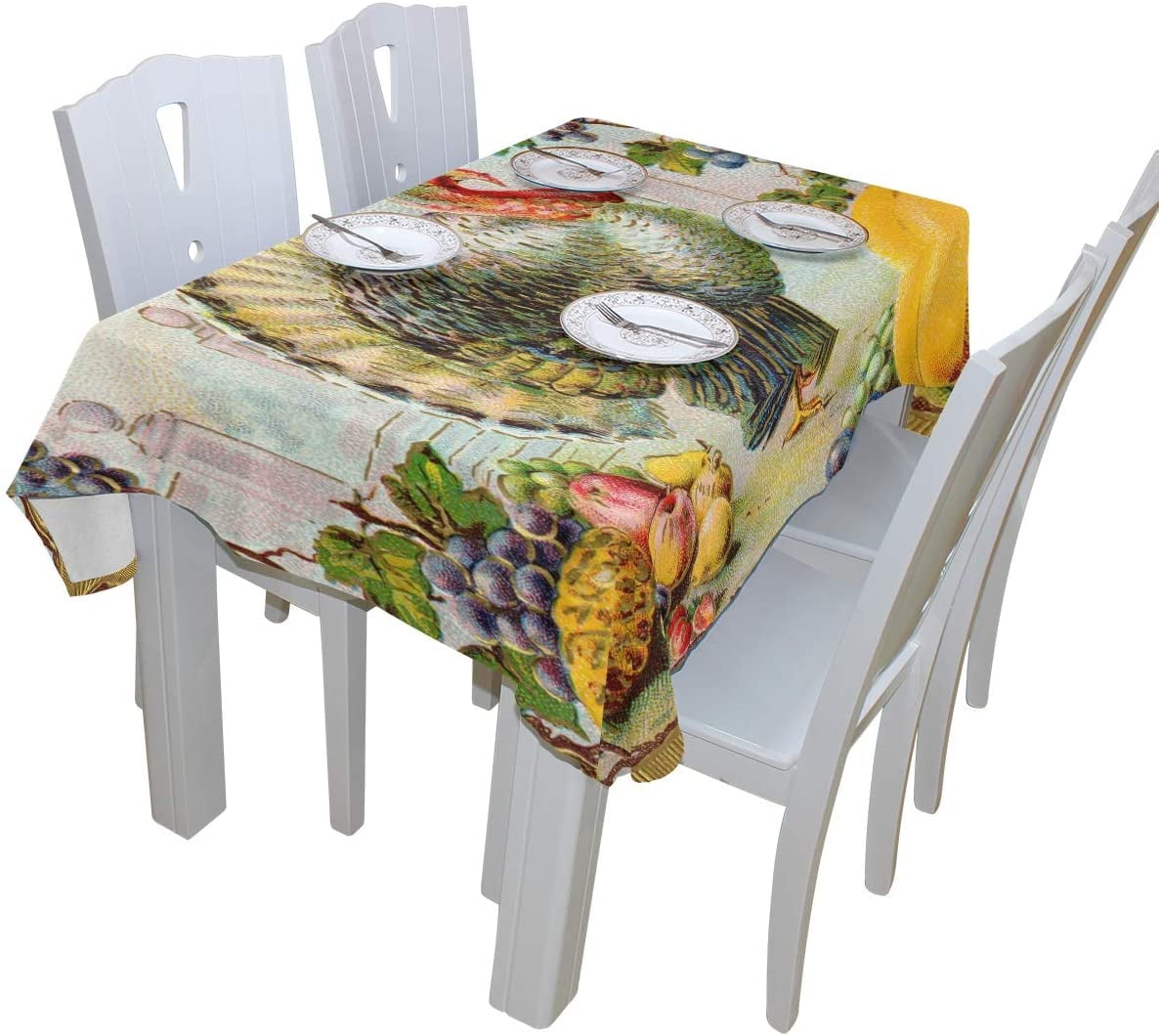 ALAZA Rectangle Tablecloth Fabric Tablecloth Table Cover 54 x 72 inch Cute Rabbits and Flowers Happy Easter