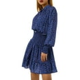 thumbnail image 5 of Qiylii Women Loose Mini Dress, Elegant Long Sleeve Stand Neck Polka Dots Print Dress, 5 of 9
