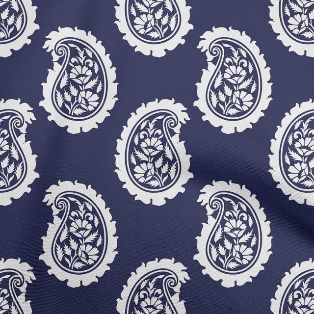 oneOone Polyester Spandex Dark Blue Fabric Asian Paisley Block Craft Projects Decor Fabric Printed By The Yard 56 Inch Wide