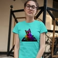 thumbnail image 3 of Tee Hunt Dj Kitty T-Shirt Rainbow Cat Funny Animal Lovers Music Women's T-Shirt Tee, Light Blue, XX-Large, 3 of 5