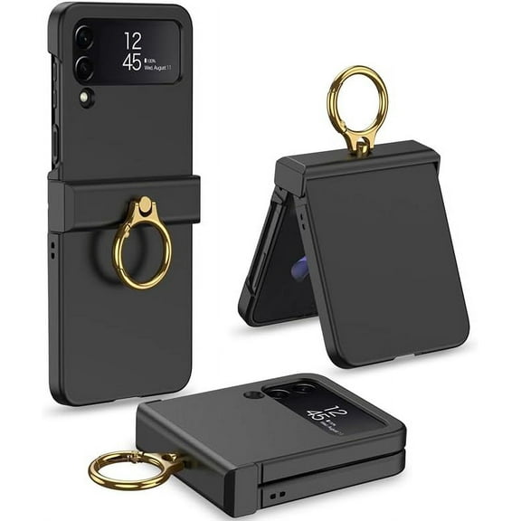 Compatible with Galaxy Z Flip 4 Case with Hinge Protection & Ring Kickstand,Slim and Thin Protective Case Cover for Samsung Z Flip 4 5G (Black1)