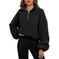 thumbnail image 3 of Loose Sport Pullover Hoodie Women Winter Solid Color Zipper Stand Collar Sweatshirt Thick Warm Clothing, 3 of 6