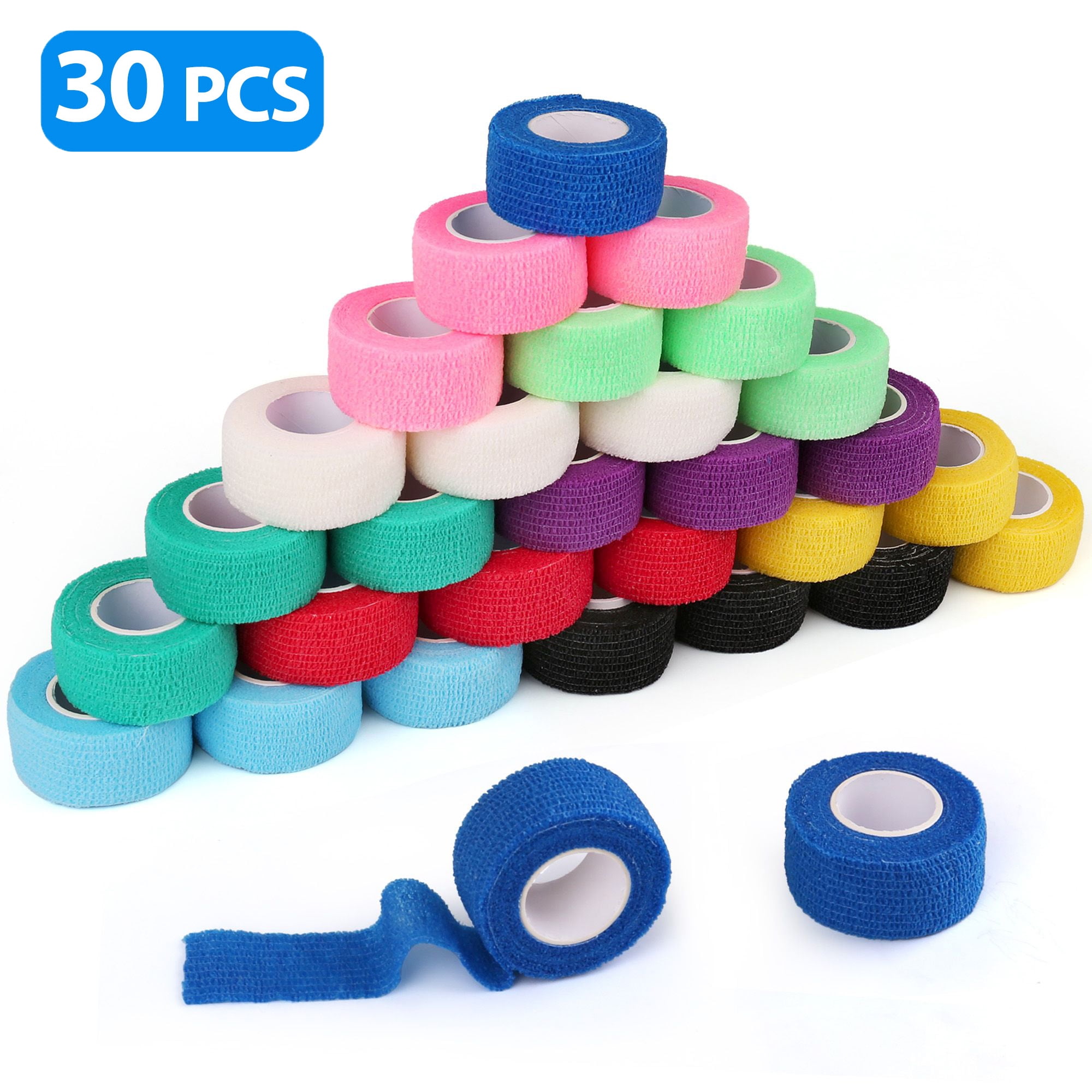 LotFancy 30 Self Adherent Wrap, 1 in x 5 Yards, Self Adhesive Bandage Wrap