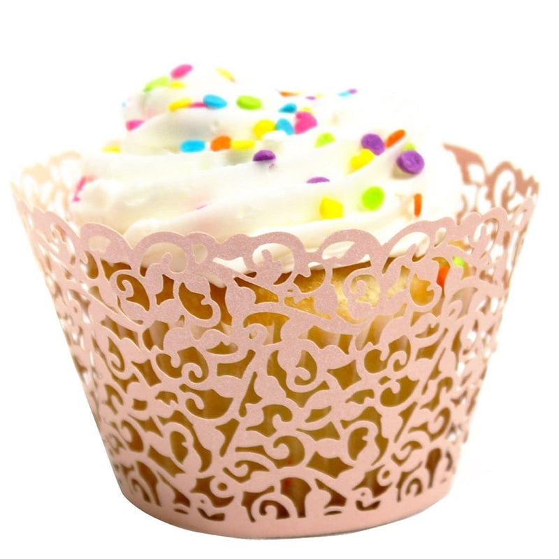 50Pcs Lace Cupcake Wrappers Laser Cut Box Cupcake Liners Muffin Cake Border 
