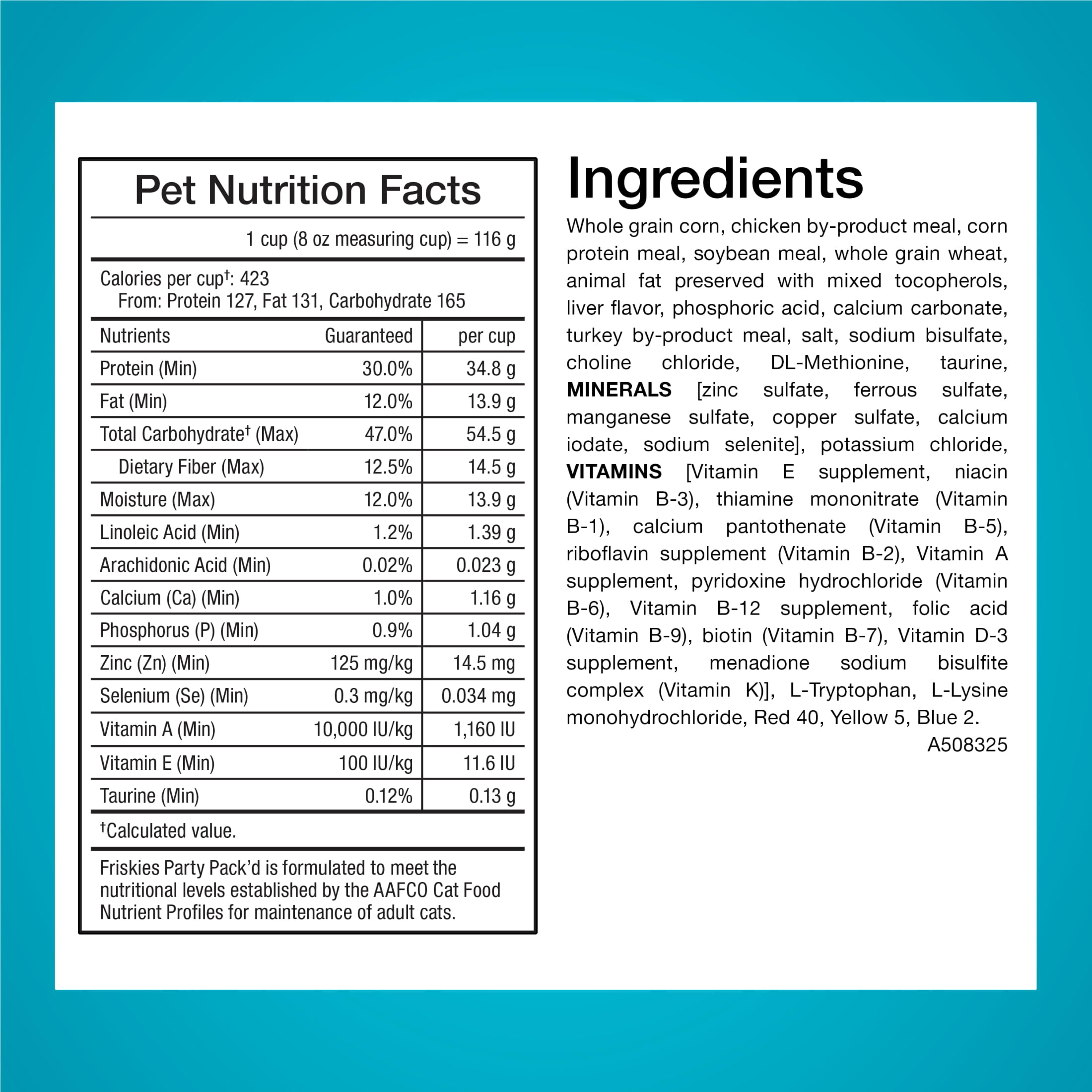 Purina Friskies Party Pack’d with Flavors of Chicken, Liver and Turkey Crunchy Dry Cat Food, 3 lb.