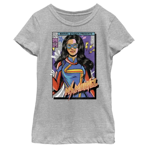 Girl's Marvel: Ms. Marvel Comic Cover Kamala Graphic Tee Athletic Heather Medium