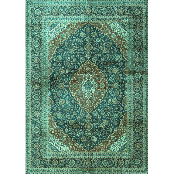 Ahgly Company Machine Washable Indoor Rectangle Persian Turquoise Blue Traditional Area Rugs, 5' x 8'